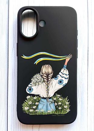 Матовий чорний чохол на iphone 16 дівчина зі стрічкою (принт 17)