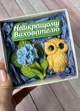 Подарунок для вихователя. мило ручної роботи. подарунковий набір найкращому вихователю з гортензією