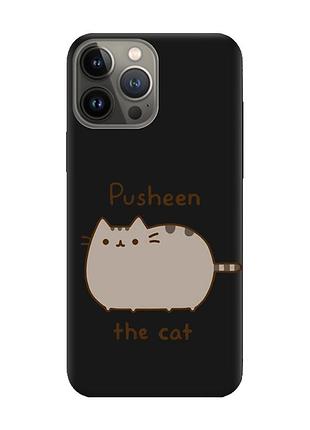 Матовый черный чехол на iphone 13 pro пушин котик (принт 412)
