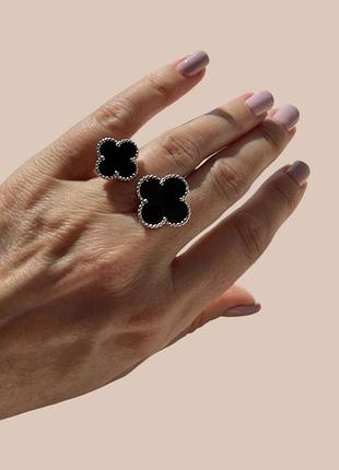 Кільце van cleef посрібнення/кількість конюшини чорне подвійне