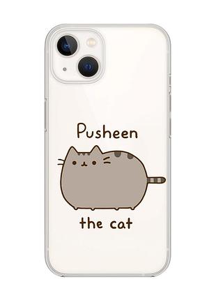 Прозрачный чехол с защитой камеры на iphone 14 plus пушин котик (принт 412)
