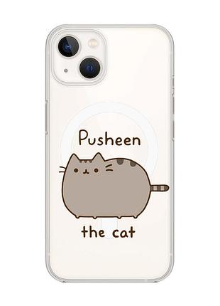 Магнитный чехол на iphone 14 plus с поддержкой magsafe пушин котик (принт 412)