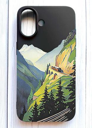 Матовий чорний чохол на iphone 16 пейзаж. гори (принт 87)