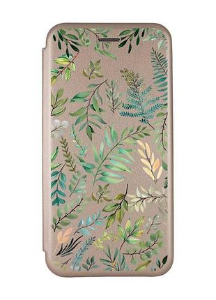 Чехол-книжка золотой с рисунком на xiaomi redmi note 14 4g растительный фон (принт 377)