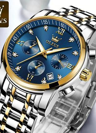 Часы olevs 2858 blue accents | мужские кварцевые часы с коробкой, водонепроницаемые, люминесцентные стрелки