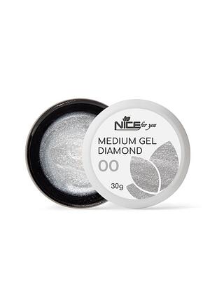 Гель для наращивания nice for you medium gel №00 diamond прозрачный с серебряным шимером 30 г