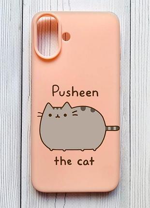 Матовый персиковый чехол на iphone 16 plus пушин котик (принт 412)