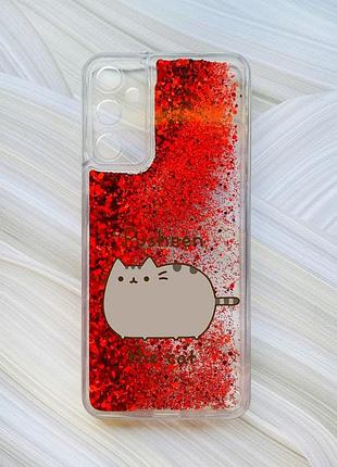 Чехол с плавающими красными блестками на samsung galaxy a05s (a057) пушин котик (принт 412)
