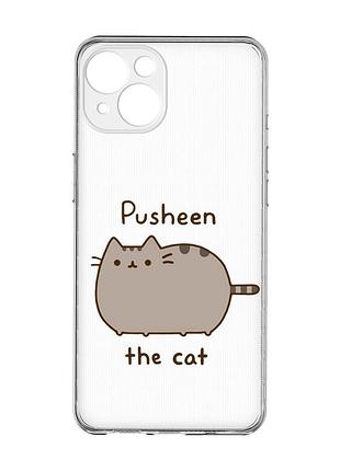 Прозрачный чехол с защитой камер на iphone 15 пушин котик (принт 412)
