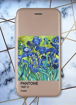 Чохол-книжка золотий з малюнком на xiaomi redmi note 14 4g іриси (принт 75)