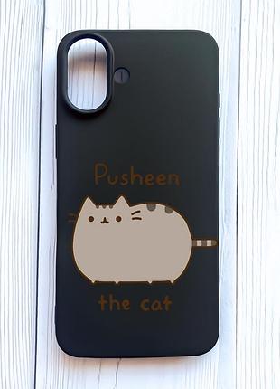 Матовий чорний чохол на iphone 16 plus пушин котик (принт 412)