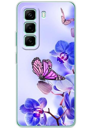 Чехол силиконовый с картинкой на infinix hot 50 pro plus (цветок, бабочка на орхидее)