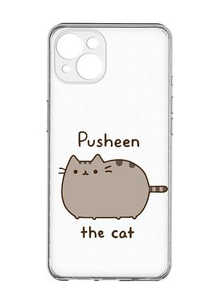 Прозрачный чехол с защитой камер на iphone 15 plus пушин котик (принт 412)