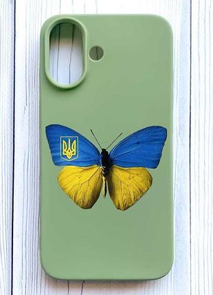 Матовый оливковый чехол на iphone 16 бабочка украина (принт 255)
