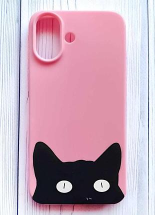 Матовый розовый чехол на iphone 16 кошечка (принт 119)