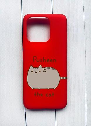Матовий чохол на xiaomi redmi 12c червоний пушин котик (принт 412)