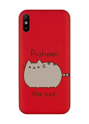 Матовый красный чехол на xiaomi redmi 9a пушин котик (принт 412)