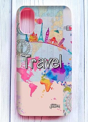 Матовый розовый чехол на iphone 16 путешествие. travel (принт 321)