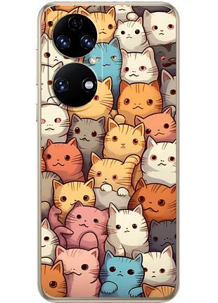 Чехол силиконовый с картинкой на huawei p50 (котики)