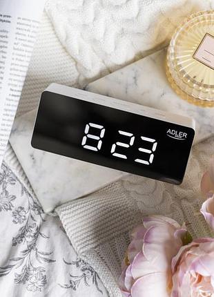 Будильник светодиодный led часы adler ad 1189 с термометром usb питания 3 режима сигнала белый