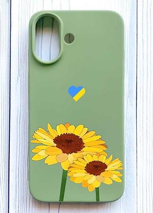 Матовий оливковий чохол на iphone 16 жовті квіти (принт 364)