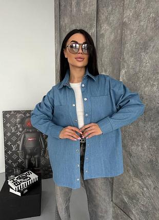 Джинсова сорочка-куртка 💙 стильная база на каждый день | голубой, onesize 42-48 | качественный коттон, не тянется | мод 0121