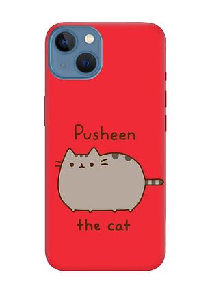 Матовый красный чехол на apple iphone 13 пушин котик (принт 412)