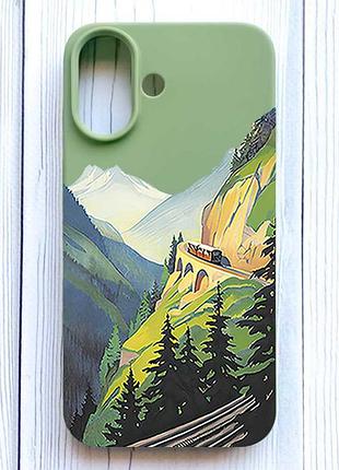Матовый оливковый чехол на iphone 16 пейзаж. горы (принт 87)