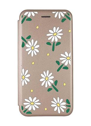 Чехол-книжка золотой с рисунком на xiaomi redmi note 14 4g ромашки (принт 368)