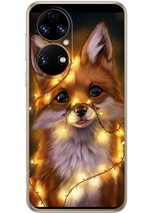 Чехол силиконовый с картинкой на huawei p50 (новогодний, лисичка)