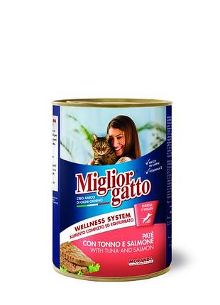 Migliorgatto pate повноцінний вологий корм для дорослих котів у вигляді паштету з тунцем та лососем, 400 г