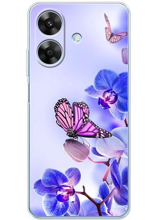 Чохол силіконовий з картинкою на realme note 60x (квітка, метелик на орхідеї)