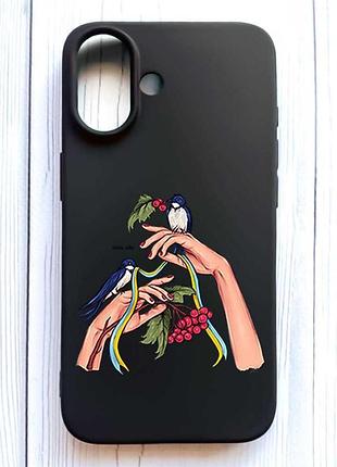 Матовый черный чехол на iphone 16 ласточки (принт 15)