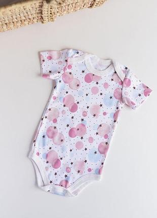 Боди интерлок короткий рукав принт шарики от 1 мес до 2-х лет
