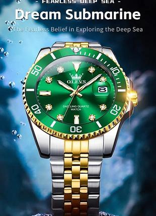 Часы olevs 9809 green accents мужские кварцевые часы с подсветкой и датой, водонепроницаемый стильный аксессуа
