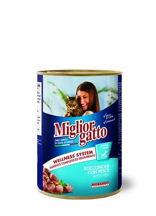 Migliorgatto повноцінний вологий корм для дорослих котів у вигляді шматочків з рибою, 405 г