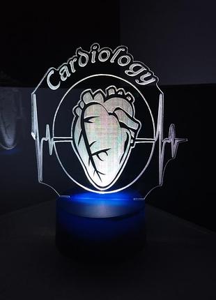 3d-світильник кардиологія, 3д-нічник, кілька підсвіток (на батарейці), подарунок кардіологу