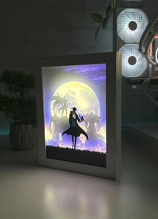 Акриловый led-светильник с 3d-эффектом соло левелинг - led-картина с подсветкой solo leveling белый