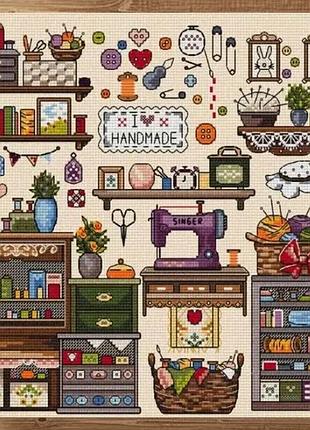 Набір для вишивання за нанесеною на канву схемою "sewing corner".aida 14ct printed , 40*40 см