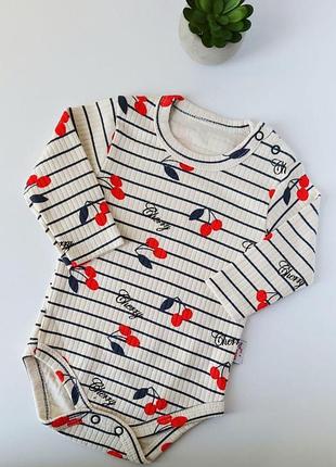Боди для девочки murat baby длинный рукав рубчик принт в полоску cherry 68-74 бежевый