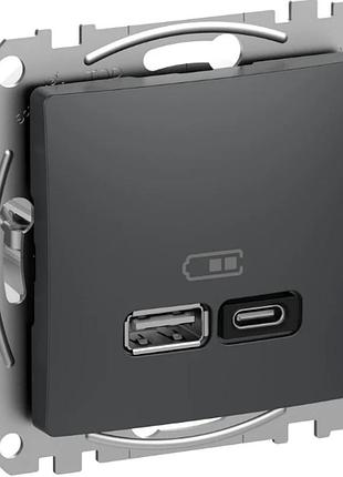 Розетка двойная usb а+c 3a антрацит sedna design schneider electric