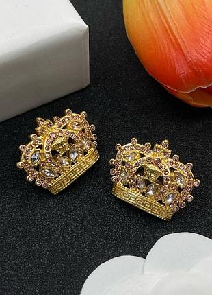 Серьги версаче в форме короны с розовыми камнями люкс качество