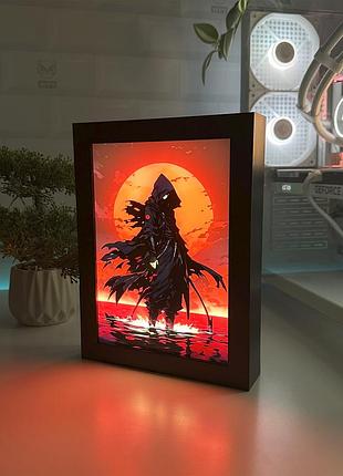 Акриловый led-светильник с 3d-эффектом самурай-воин - led-картина с подсветкой samurai warrior черный