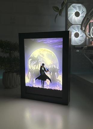 Акриловый led-светильник с 3d-эффектом соло левелинг - led-картина с подсветкой solo leveling черный