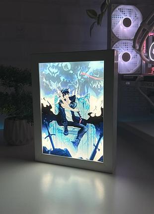 Акриловый led-светильник с 3d-эффектом соло левелинг - led-картина с подсветкой solo leveling белый