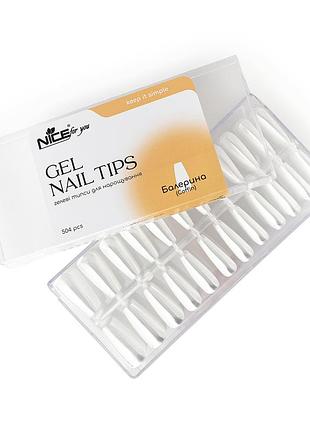 Гелеві типси для нарощування nice for you coffin gel nail tips 504 шт