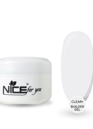 Гель для нарощування nice for you builder gel clear + прозорий 50 г
