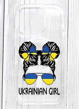 Магнитный чехол на iphone 16 pro с поддержкой magsafe украинская девушка (принт 113)