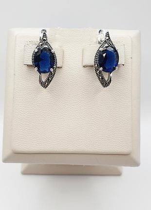 Сережки серебряные с сапфиром и марказитом 5,34 г