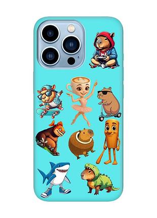 Матовый бирюзовый чехол на apple iphone 13 pro max мемы (принт 415)